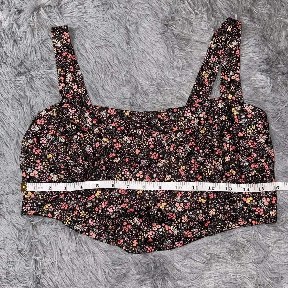 Lulu's XL Bloom In Black Wide Leg Trouser And Bustier Crop Black Floral‎ NWT